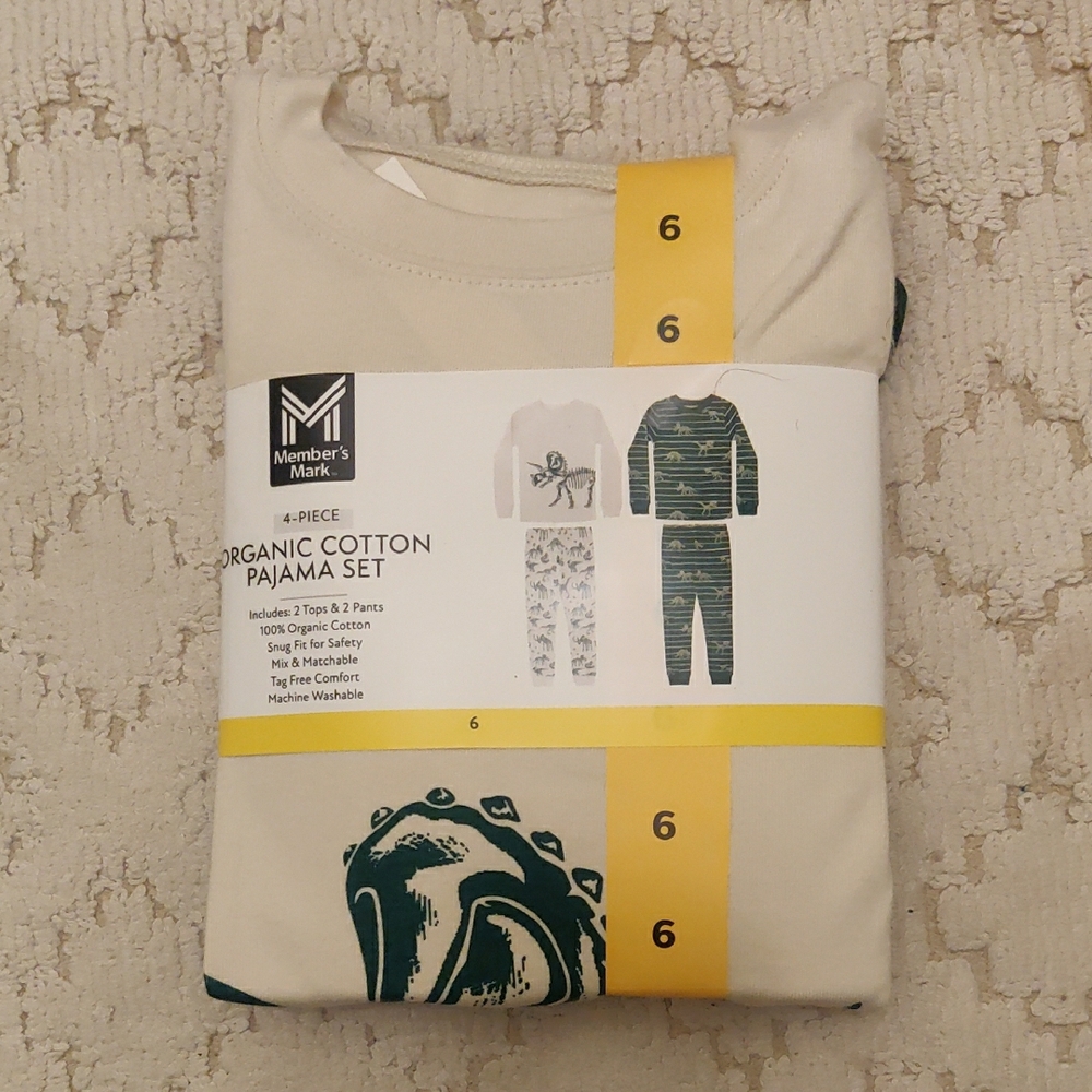 New!Boys 4-Piece Organic 100% Cotton Dinosaur Pajama Set sz 6